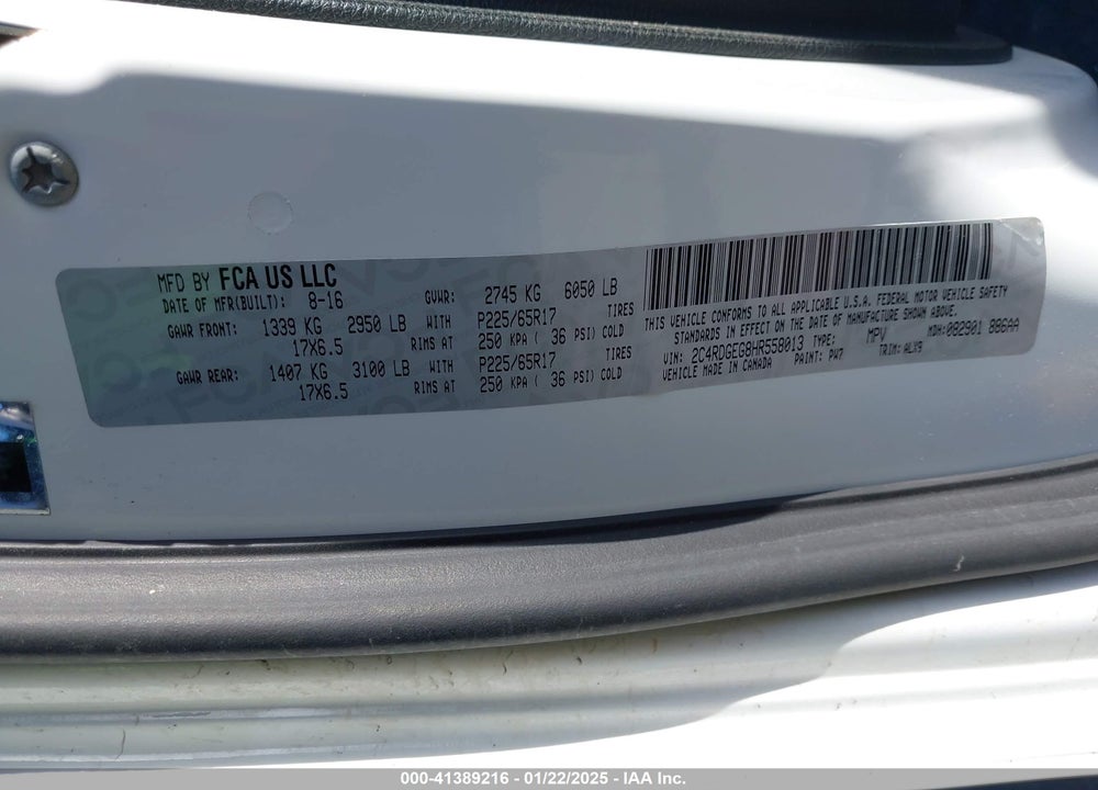 2017 DODGE GRAND CARAVAN GT VIN: 2C4RDGEG8HR558013