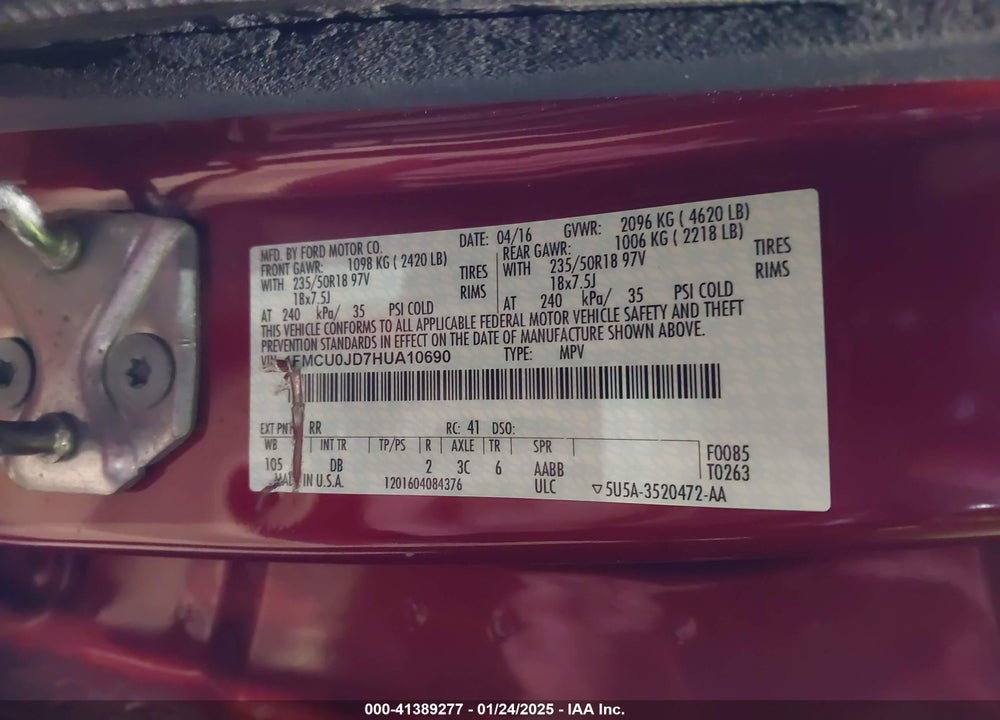 2017 FORD ESCAPE TITANIUM VIN: 1FMCU0JD7HUA10690
