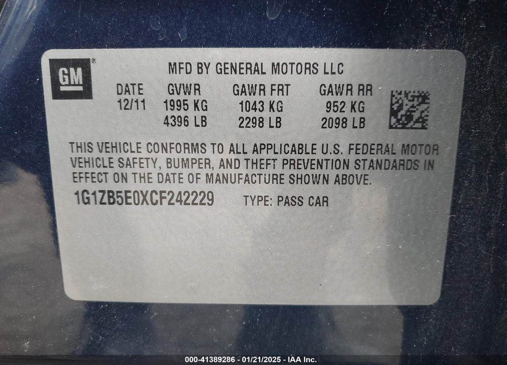 2012 CHEVROLET MALIBU LS VIN: 1G1ZB5E0XCF242229