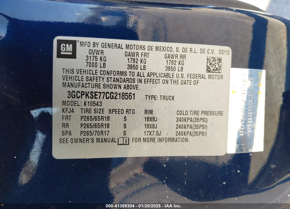 2012 CHEVROLET SILVERADO 1500 LT VIN: 3GCPKSE77CG218561