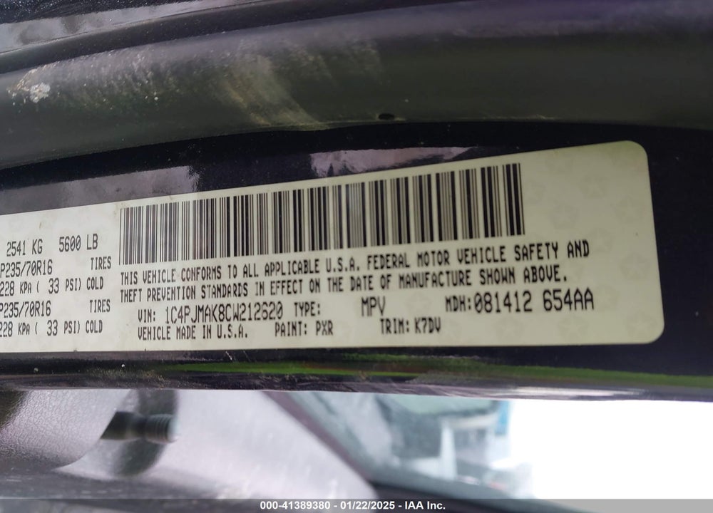 2012 JEEP LIBERTY SPORT VIN: 1C4PJMAK8CW212620