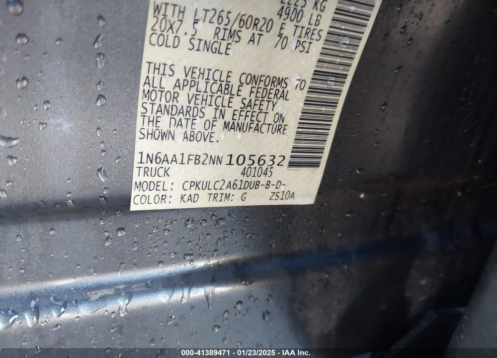 2022 NISSAN TITAN XD VIN: 1N6AA1FB2NN105632