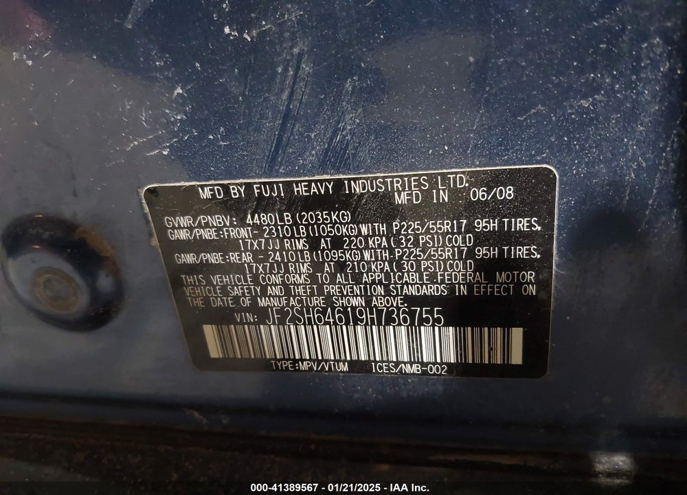 2009 SUBARU FORESTER 2.5X LIMITED VIN: JF2SH64619H736755