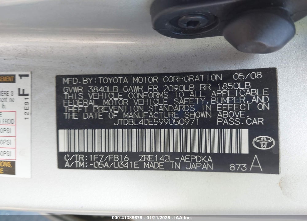 2009 TOYOTA COROLLA VIN: JTDBL40E599050971