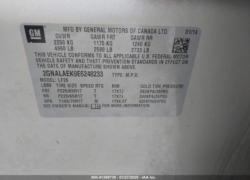 2014 CHEVROLET EQUINOX LS VIN: 2GNALAEK9E6248233