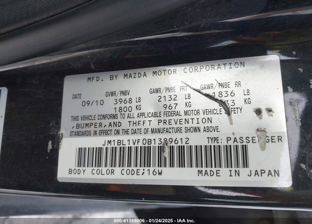 2011 MAZDA MAZDA3 VIN: JM1BL1VF0B1389612