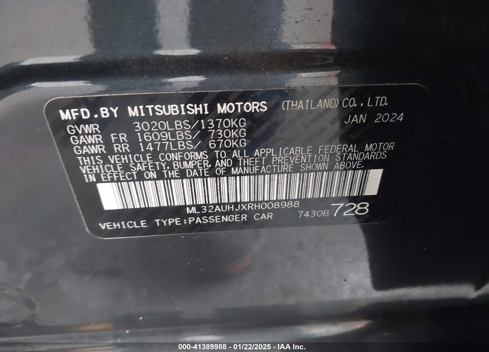 2024 MITSUBISHI MIRAGE VIN: ML32AUHJXRH008988