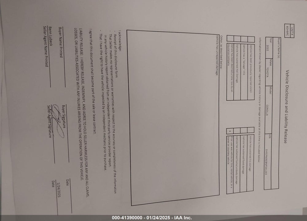 2022 TOYOTA COROLLA VIN: 5YFEPMAE8NP341243