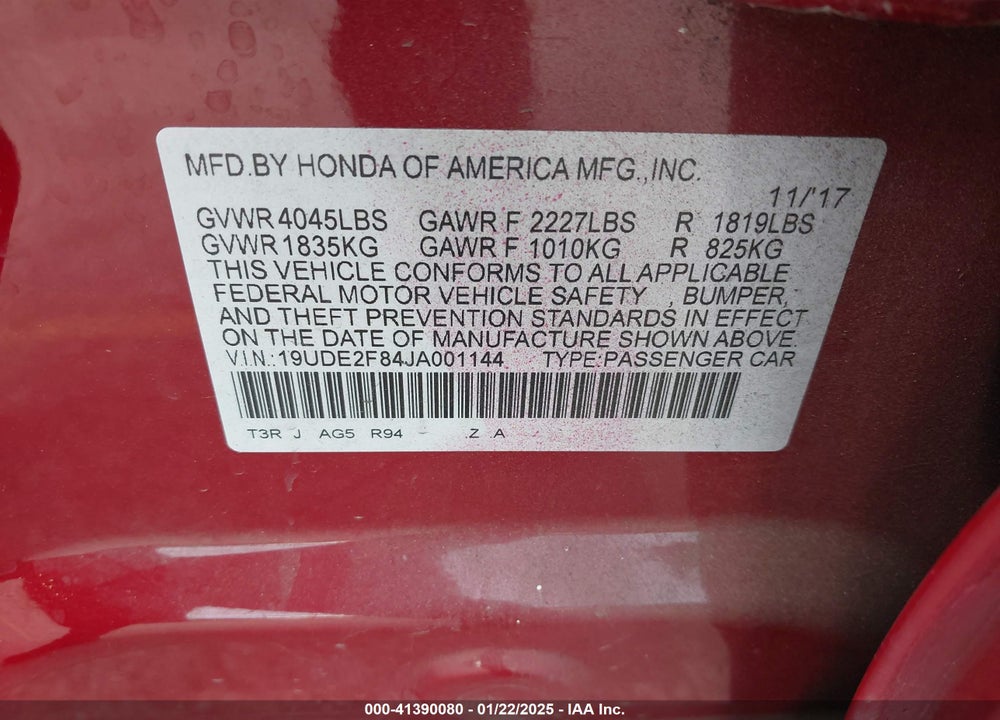 2018 ACURA ILX VIN: 19UDE2F84JA001144