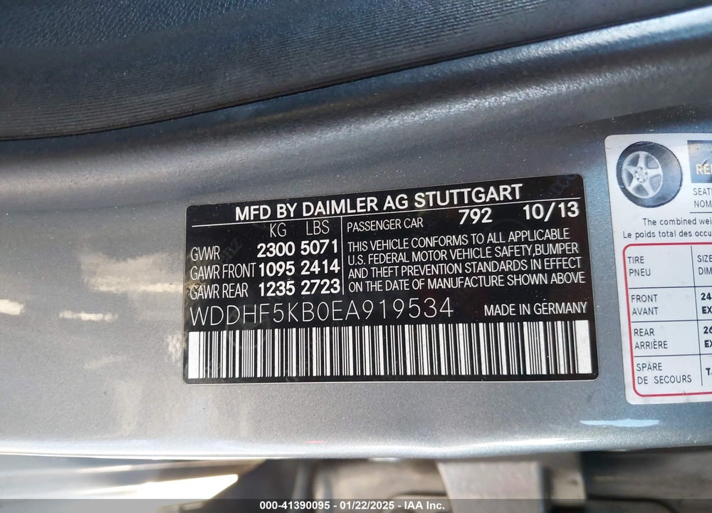 2014 MERCEDES-BENZ E 350 VIN: WDDHF5KB0EA919534