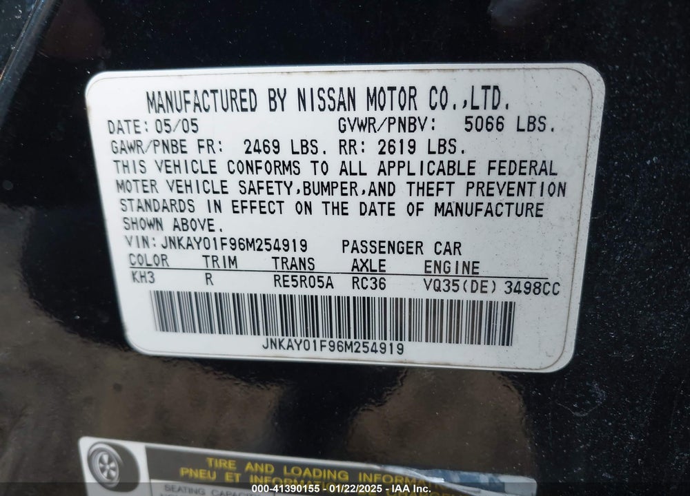 2006 INFINITI M35X VIN: JNKAY01F96M254919