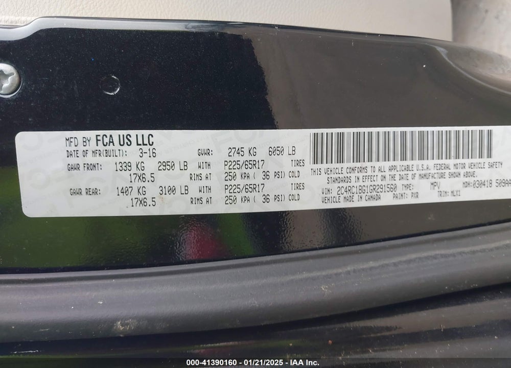 2016 CHRYSLER TOWN & COUNTRY TOURING VIN: 2C4RC1BG1GR291560