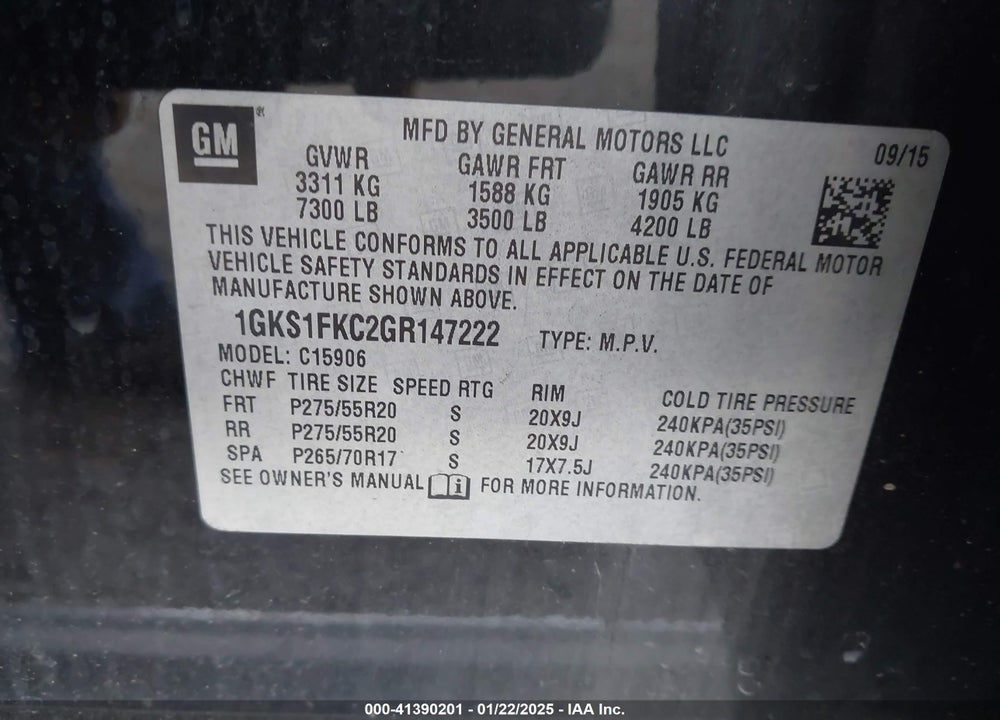 2016 GMC YUKON XL SLE VIN: 1GKS1FKC2GR147222