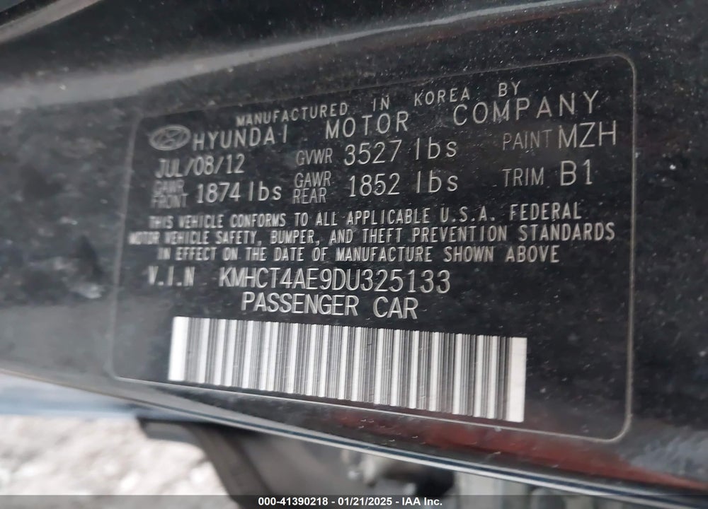 2013 HYUNDAI ACCENT GLS VIN: KMHCT4AE9DU325133
