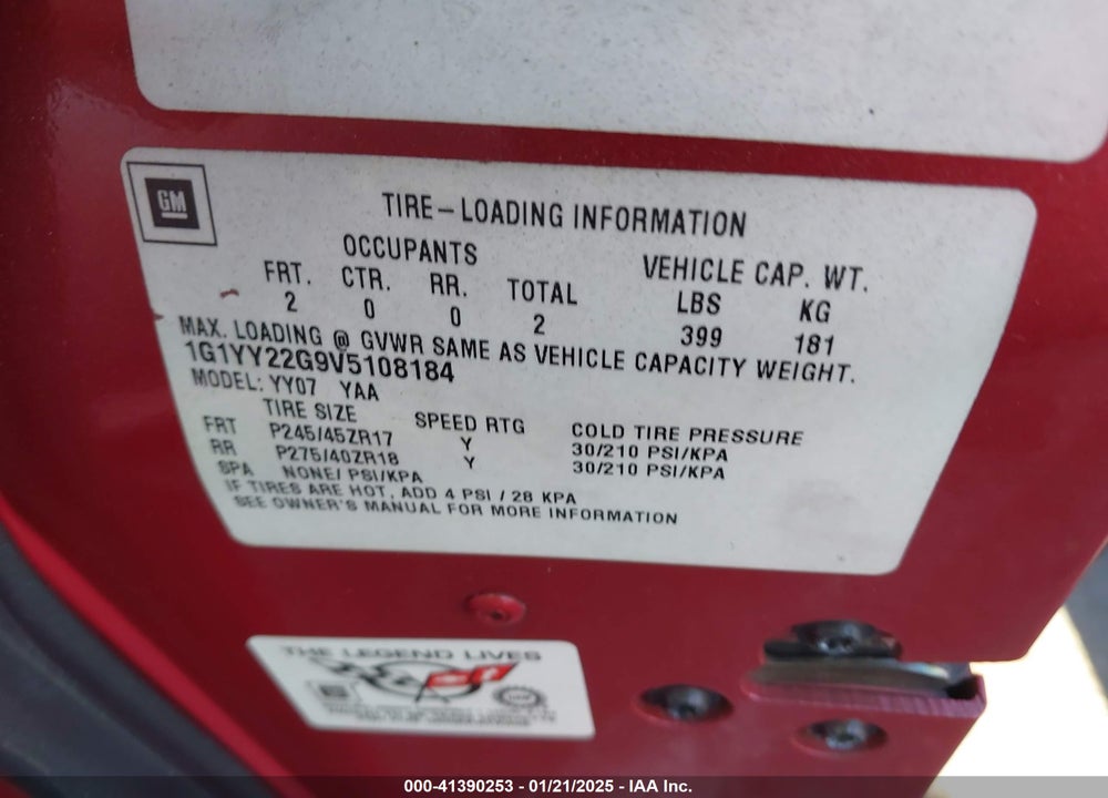 1997 CHEVROLET CORVETTE VIN: 1G1YY22G9V5108184