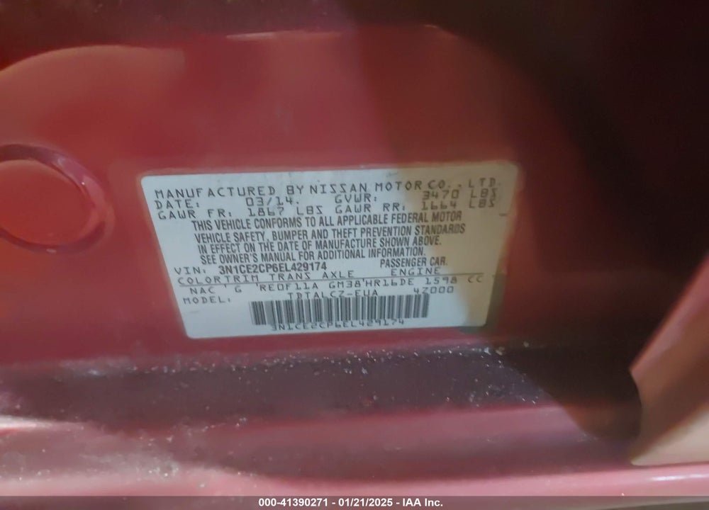 2014 NISSAN VERSA NOTE VIN: 3N1CE2CP6EL429174