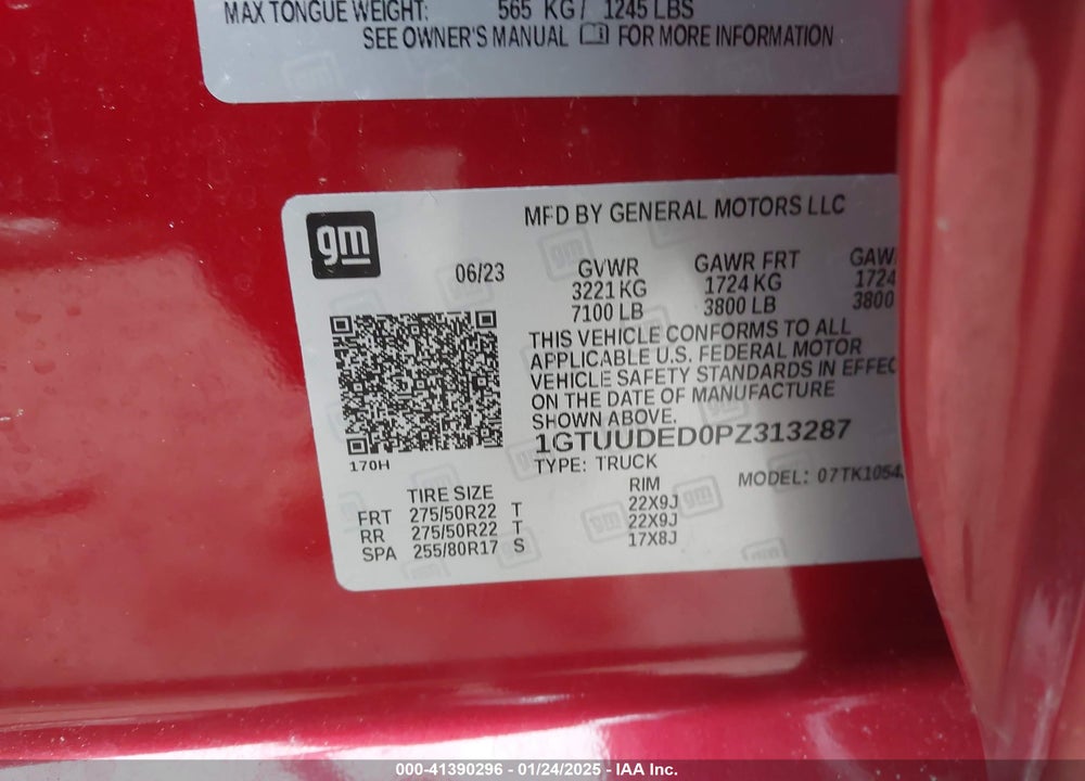 2023 GMC SIERRA 1500 VIN: 1GTUUDED0PZ313287