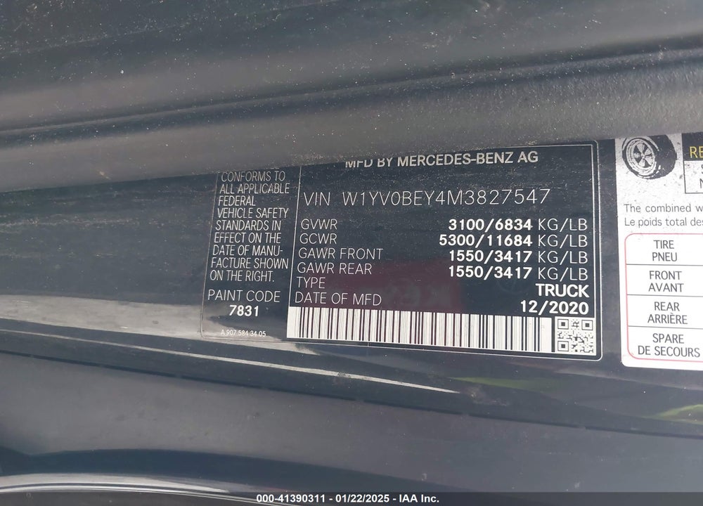 2021 MERCEDES-BENZ METRIS VIN: W1YV0BEY4M3827547