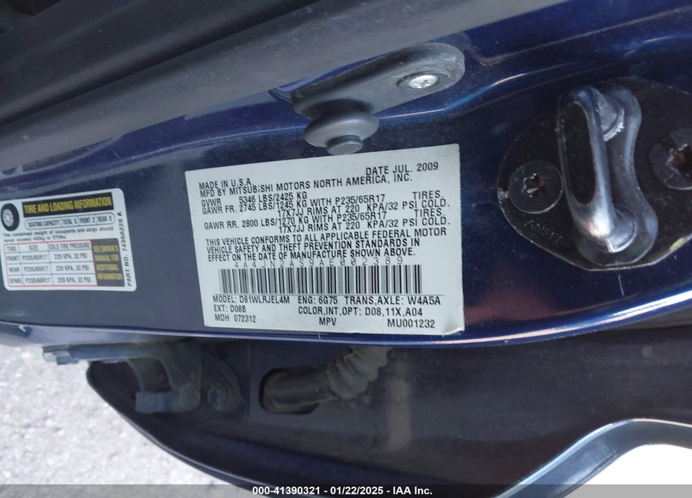 2010 MITSUBISHI ENDEAVOR VIN: 4A4JN2AS9AE002389