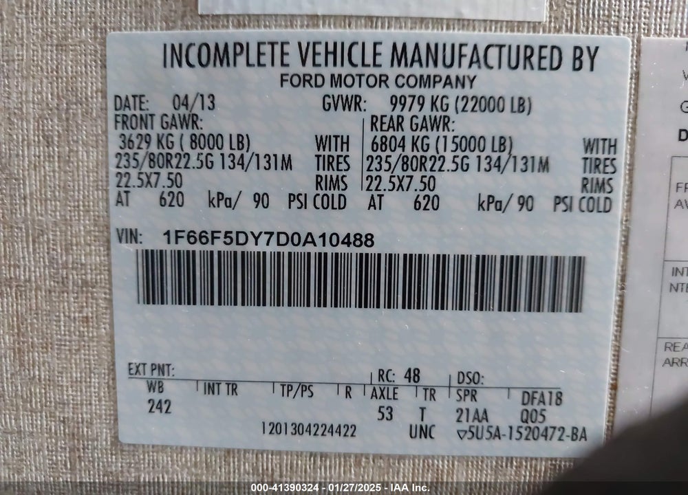 2013 FORD F53 VIN: 1F66F5DY7D0A10488