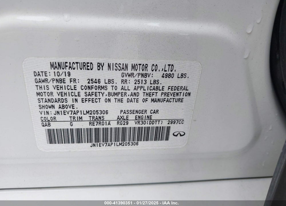 2020 INFINITI Q50 VIN: JN1EV7AP1LM205306