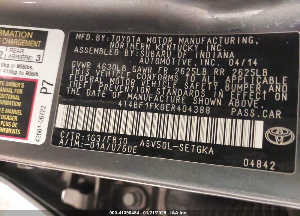 2014 TOYOTA CAMRY VIN: 4T4BF1FK0ER404388