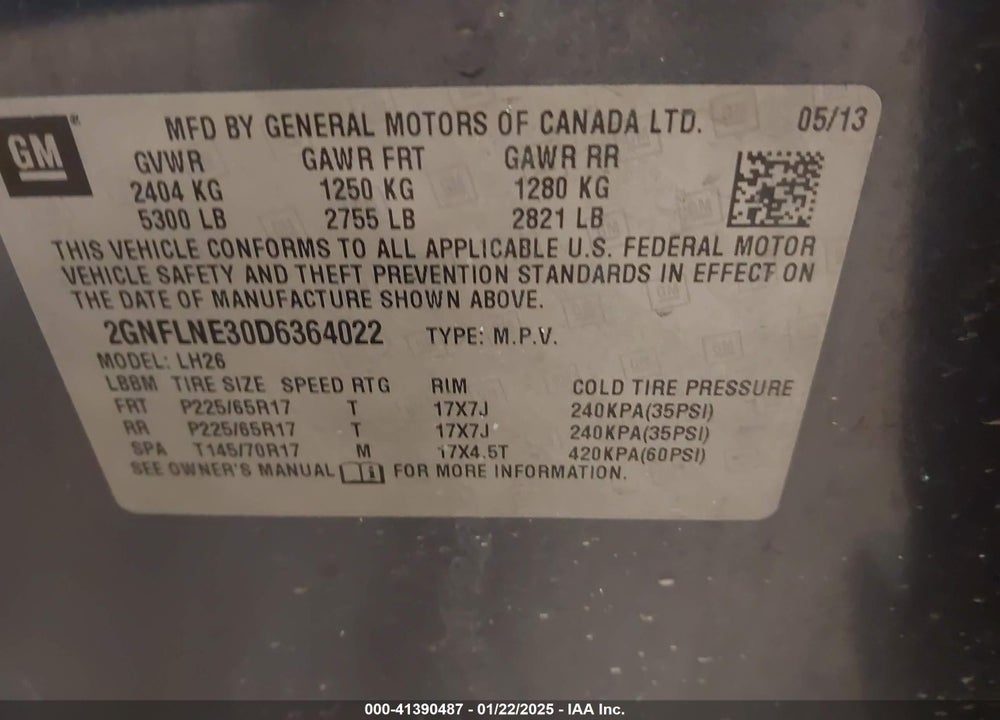 2013 CHEVROLET EQUINOX VIN: 2GNFLNE30D6364022