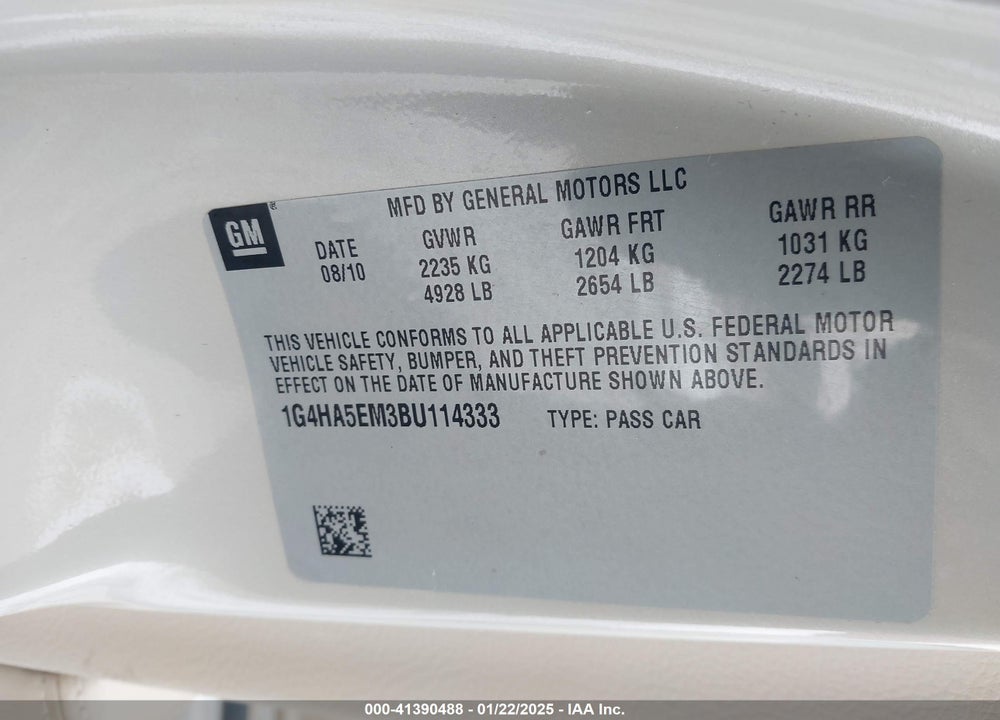 2011 BUICK LUCERNE CX VIN: 1G4HA5EM3BU114333