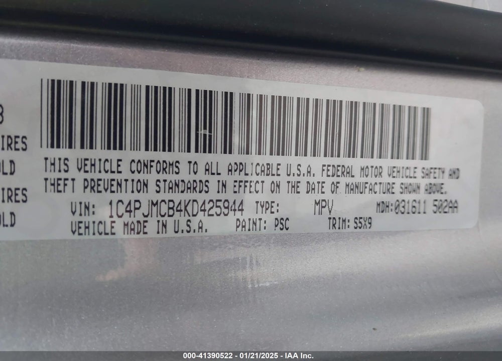 2019 JEEP CHEROKEE LATITUDE 4X4 VIN: 1C4PJMCB4KD425944