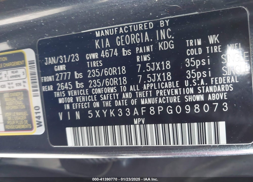 2023 KIA SPORTAGE VIN: 5XYK33AF8PG098073