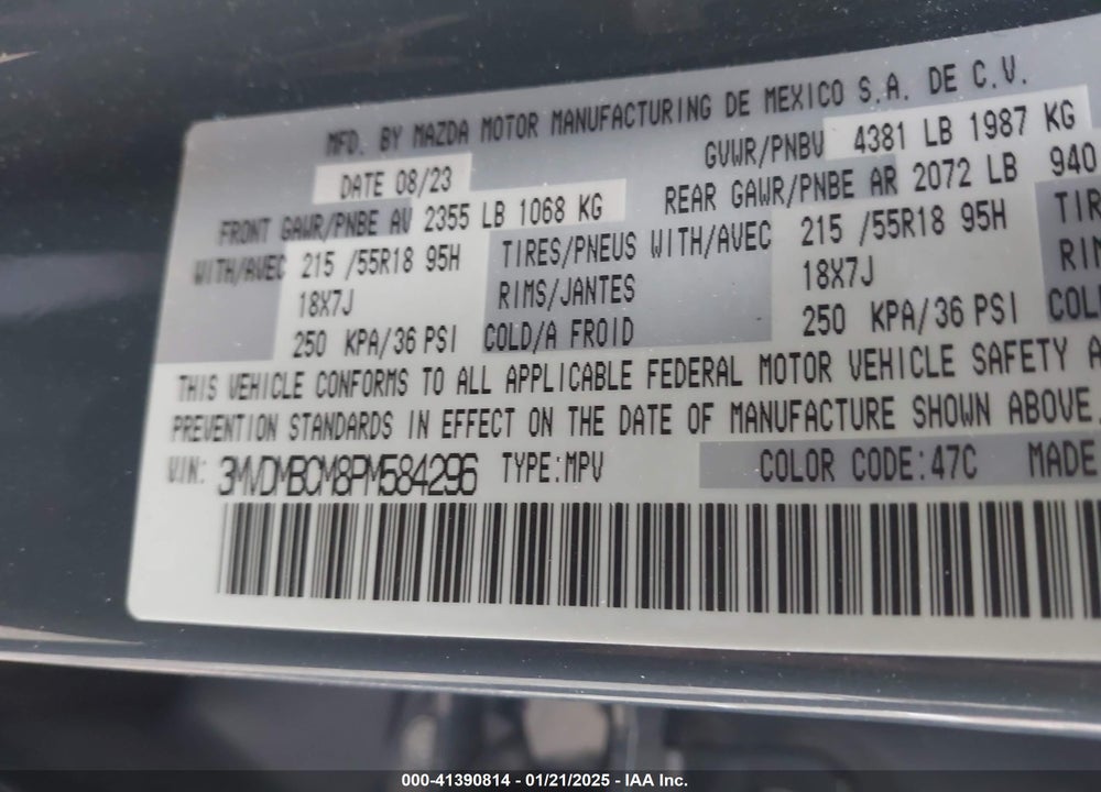 2023 MAZDA CX-30 2.5 S CARBON EDITION VIN: 3MVDMBCM8PM584296