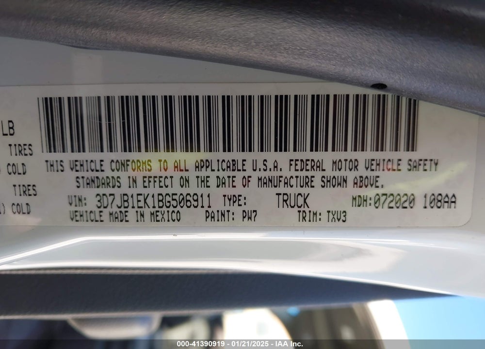 2011 RAM 1500 ST VIN: 3D7JB1EK1BG506911