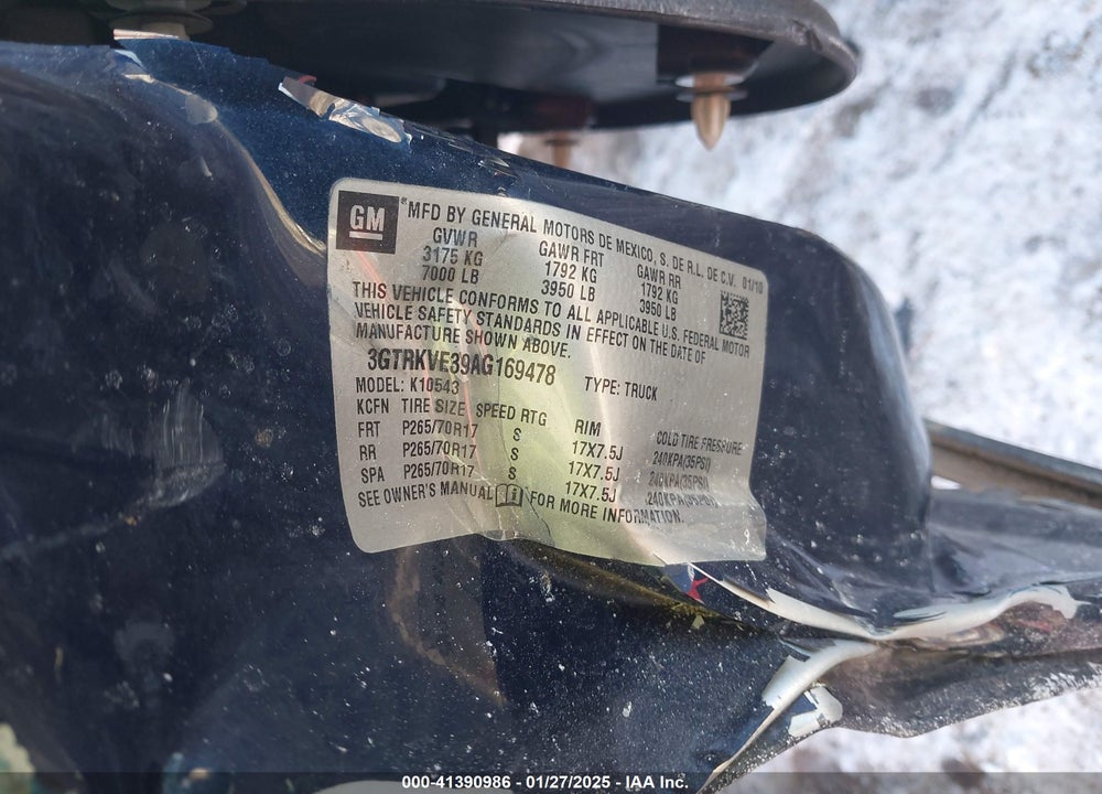 2010 GMC SIERRA VIN: 3GTRKVE39AG169478