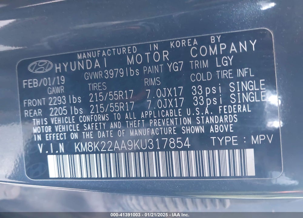 2019 HYUNDAI KONA SEL VIN: KM8K22AA9KU317854