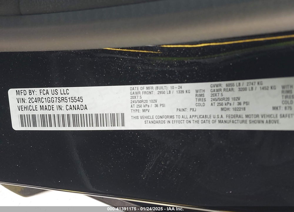2025 CHRYSLER PACIFICA LIMITED VIN: 2C4RC1GG7SR515545