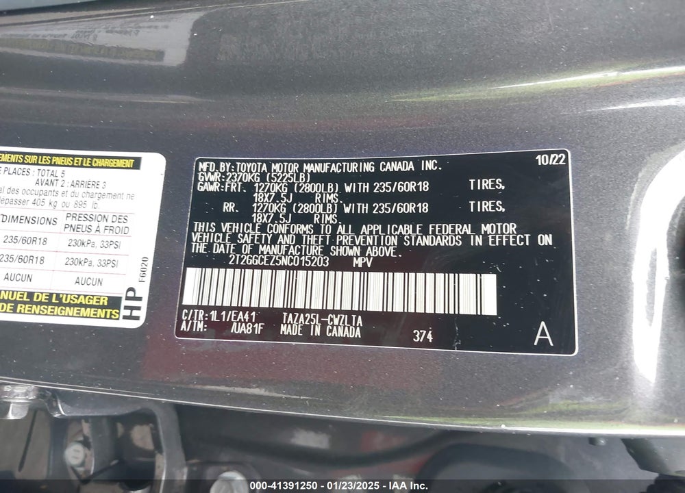 2022 LEXUS NX 350 PREMIUM VIN: 2T2GGCEZ5NC015203