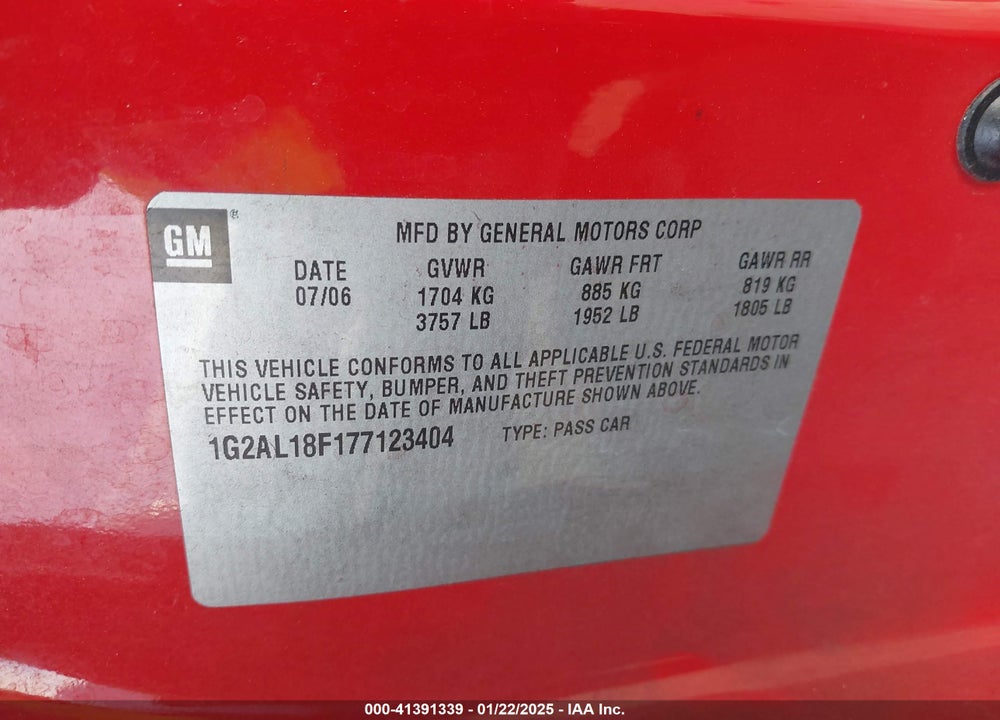 2007 PONTIAC G5 VIN: 1G2AL18F177123404