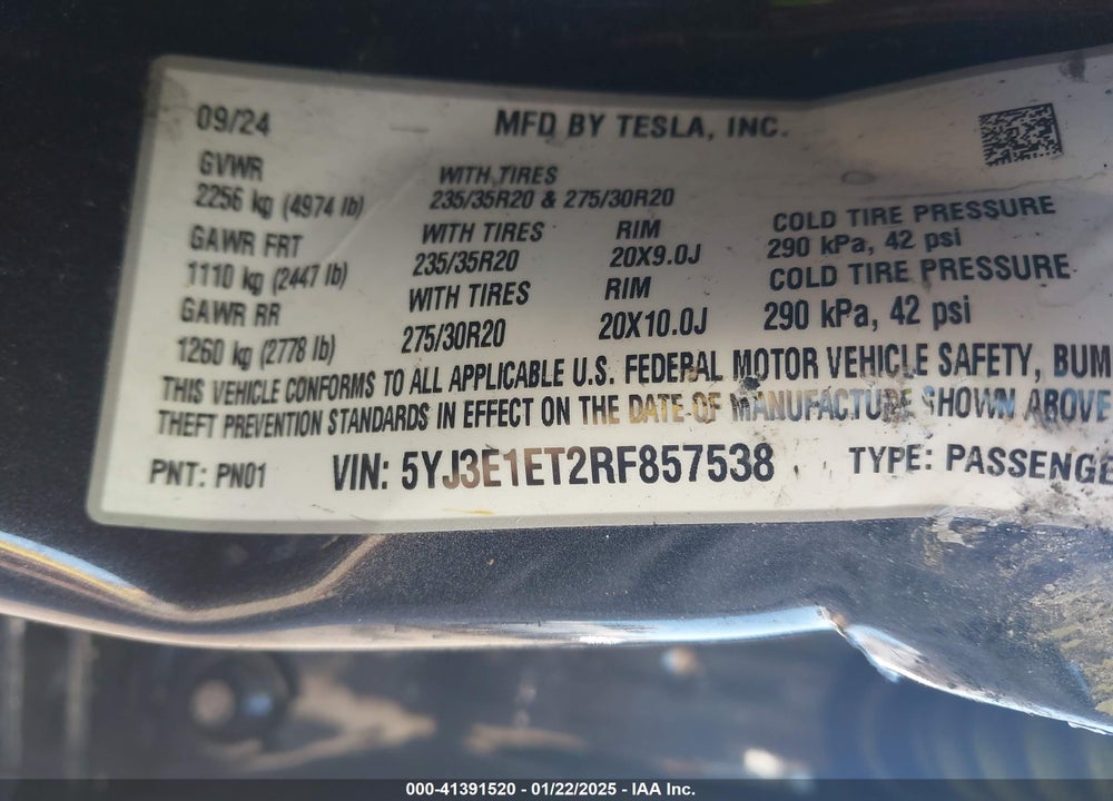 2024 TESLA MODEL 3 VIN: 5YJ3E1ET2RF857538