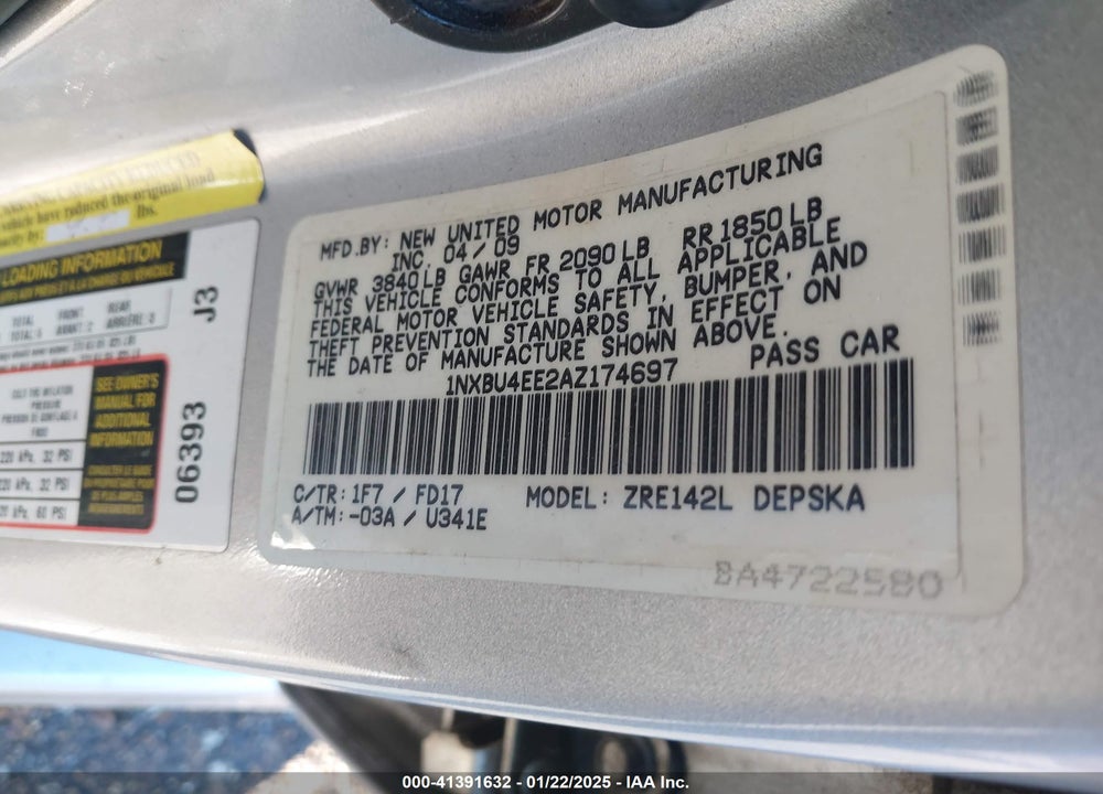 2010 TOYOTA COROLLA VIN: 1NXBU4EE2AZ174697