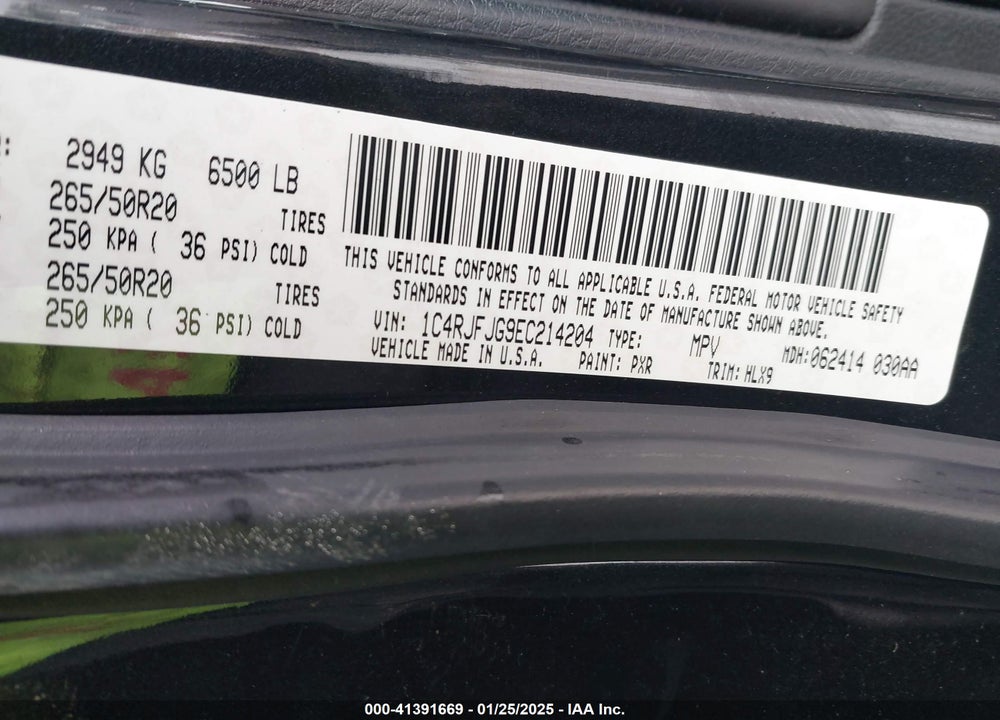 2014 JEEP GRAND CHEROKEE SUMMIT VIN: 1C4RJFJG9EC214204