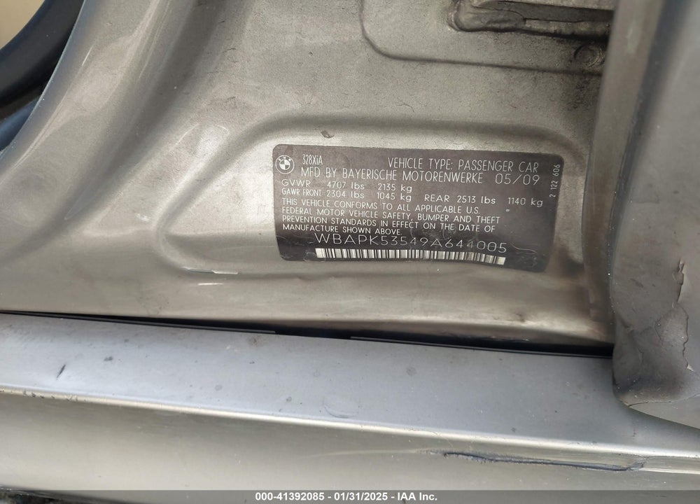 2009 BMW 328I VIN: WBAPK53549A644005