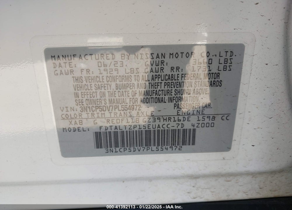 2023 NISSAN KICKS SR XTRONIC CVT VIN: 3N1CP5DV7PL554972