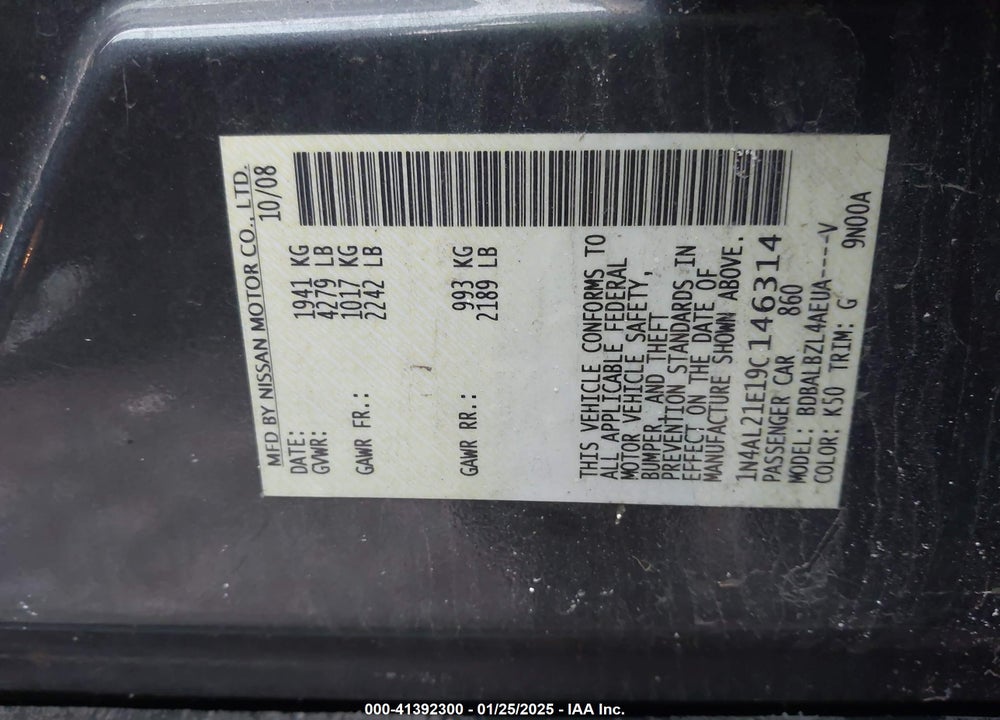 2009 NISSAN ALTIMA VIN: 1N4AL21E19C146314