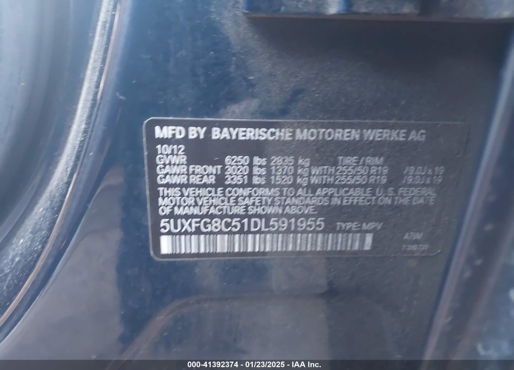 2013 BMW X6 XDRIVE50I VIN: 5UXFG8C51DL591955