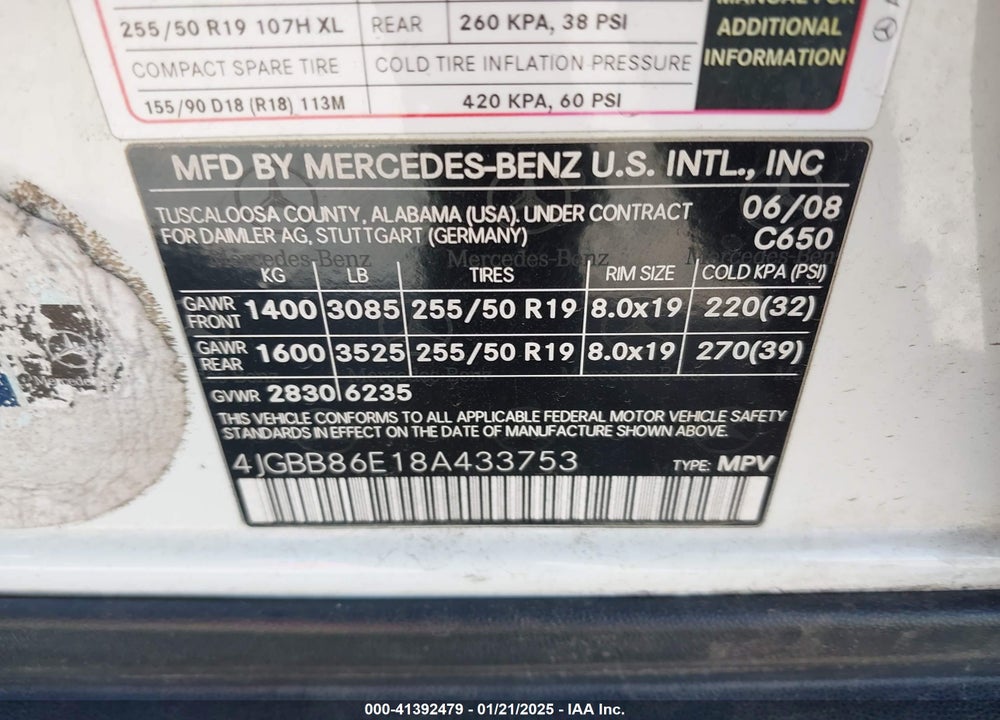 2008 MERCEDES-BENZ ML 350 4MATIC VIN: 4JGBB86E18A433753