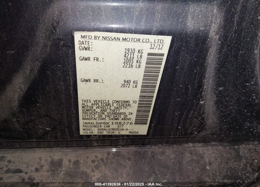 2013 NISSAN ALTIMA VIN: 1N4AL3AP4DC198276