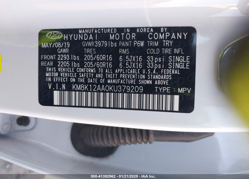 2019 HYUNDAI KONA SE VIN: KM8K12AA0KU379209