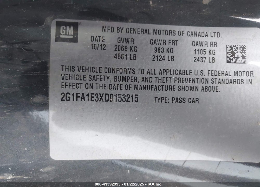 2013 CHEVROLET CAMARO VIN: 2G1FA1E3XD9153215