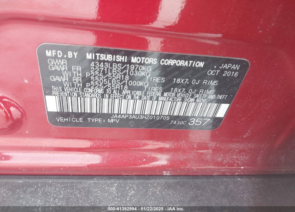 2017 MITSUBISHI OUTLANDER SPORT 2.0 ES VIN: JA4AP3AU3HZ010705