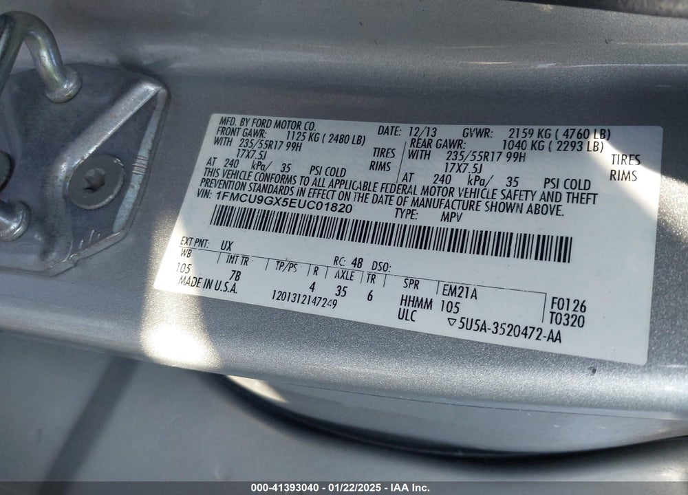 2014 FORD ESCAPE SE VIN: 1FMCU9GX5EUC01820